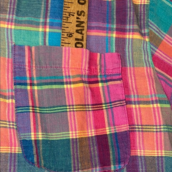 SUN STREAK plaid short sleeve button up multi color cotton camp shirt size S - Picture 10 of 10